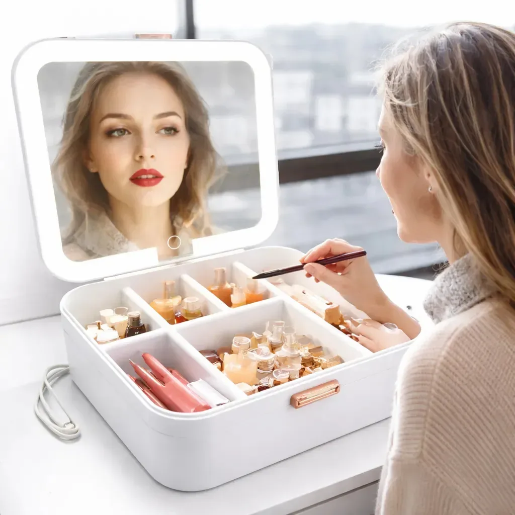Organizador De Maquillaje Con Espejo Led Usb Portatil