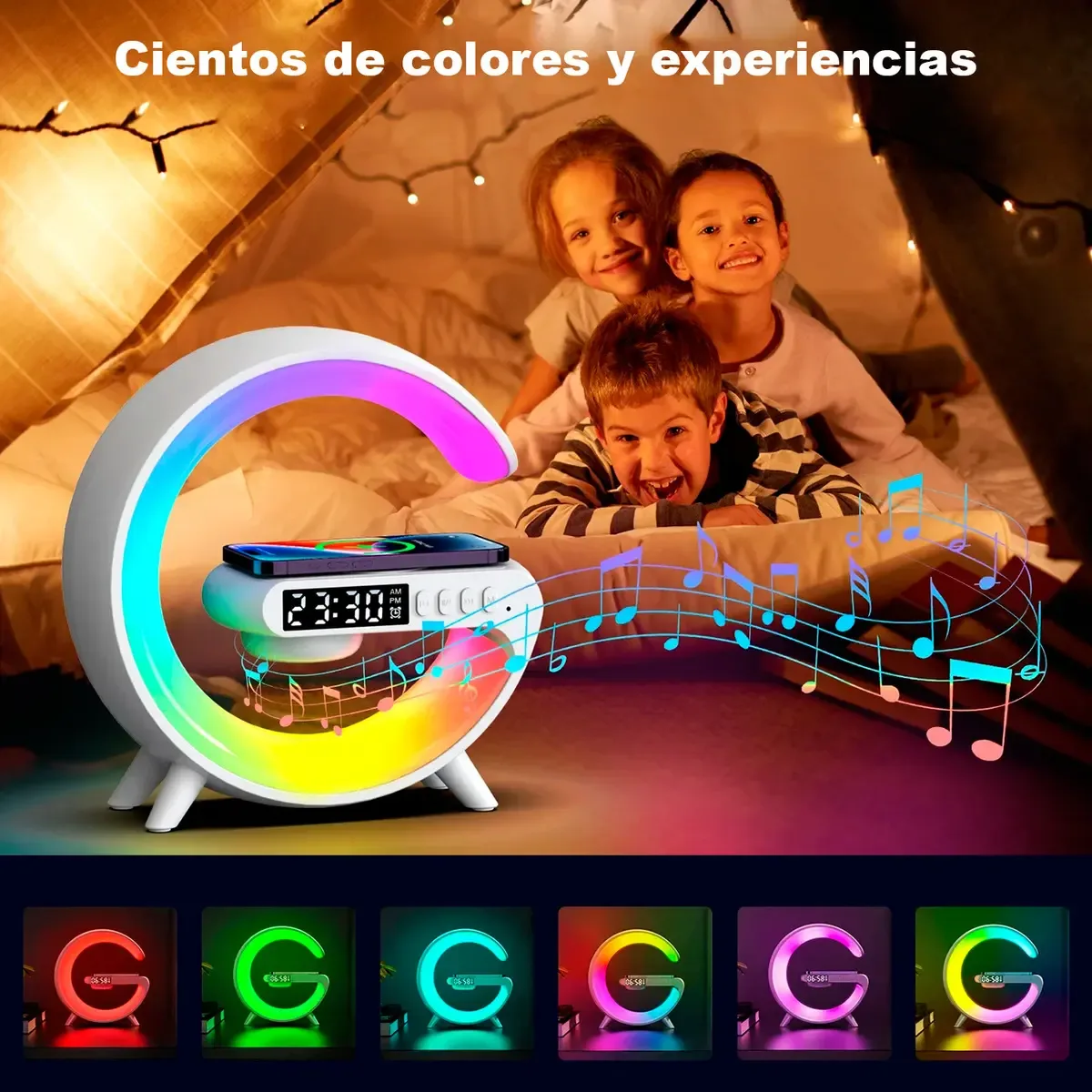 Velador Parlante Bluetooth Luz Led Rgb Portátil Cargador Inalámbrico
