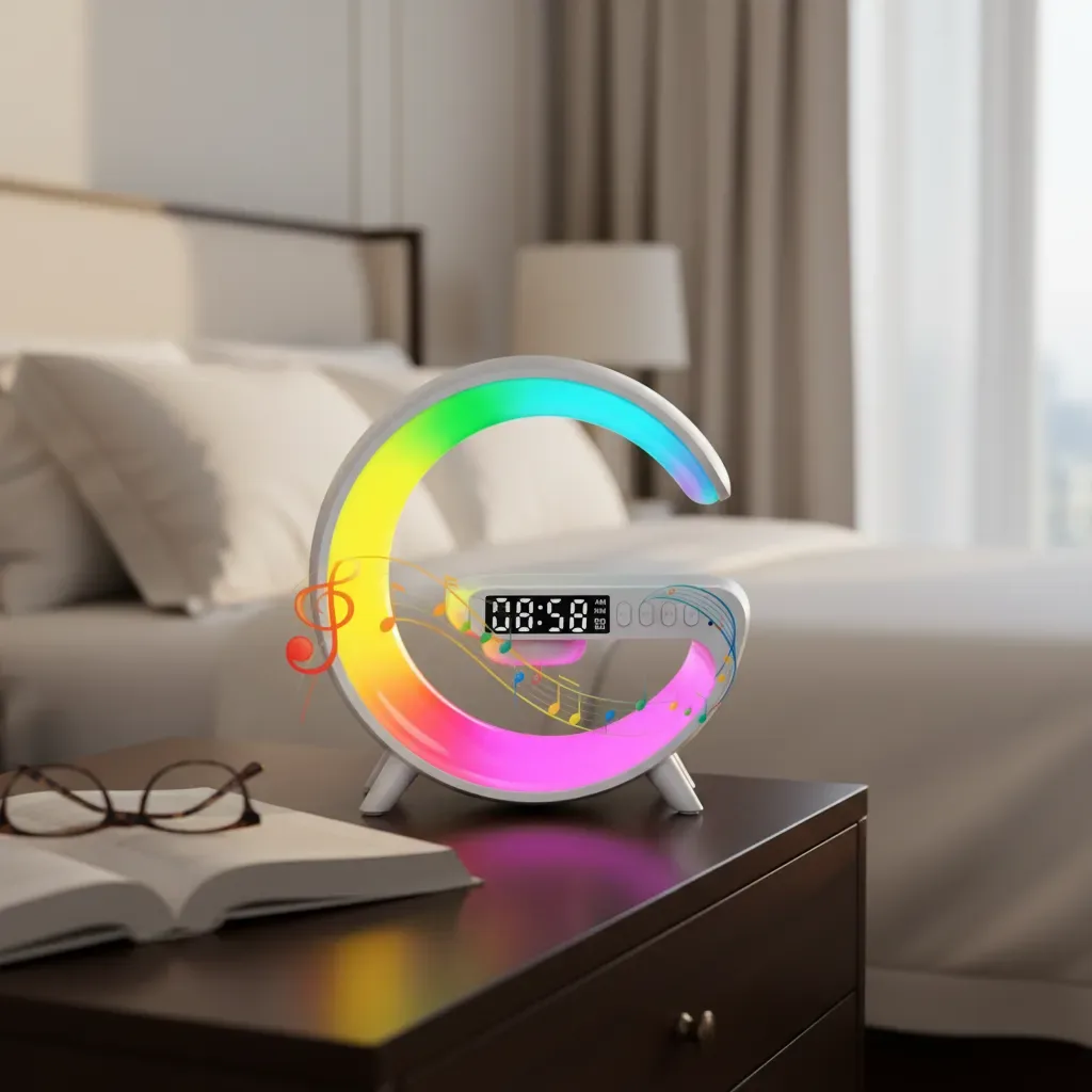 Velador Parlante Bluetooth Luz Led Rgb Portátil Cargador Inalámbrico