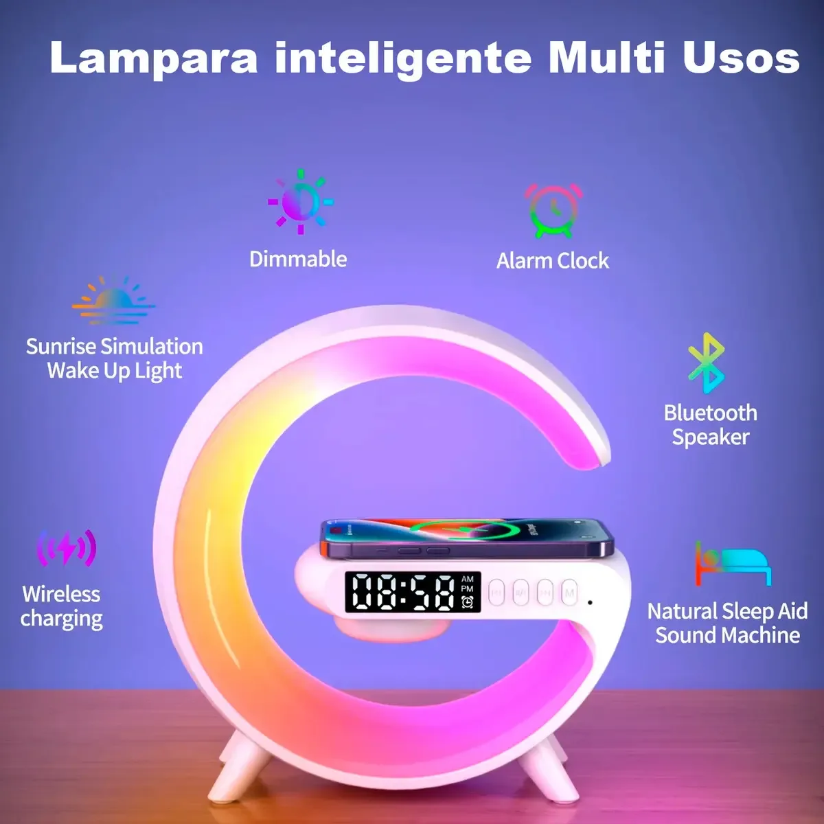 Velador Parlante Bluetooth Luz Led Rgb Portátil Cargador Inalámbrico