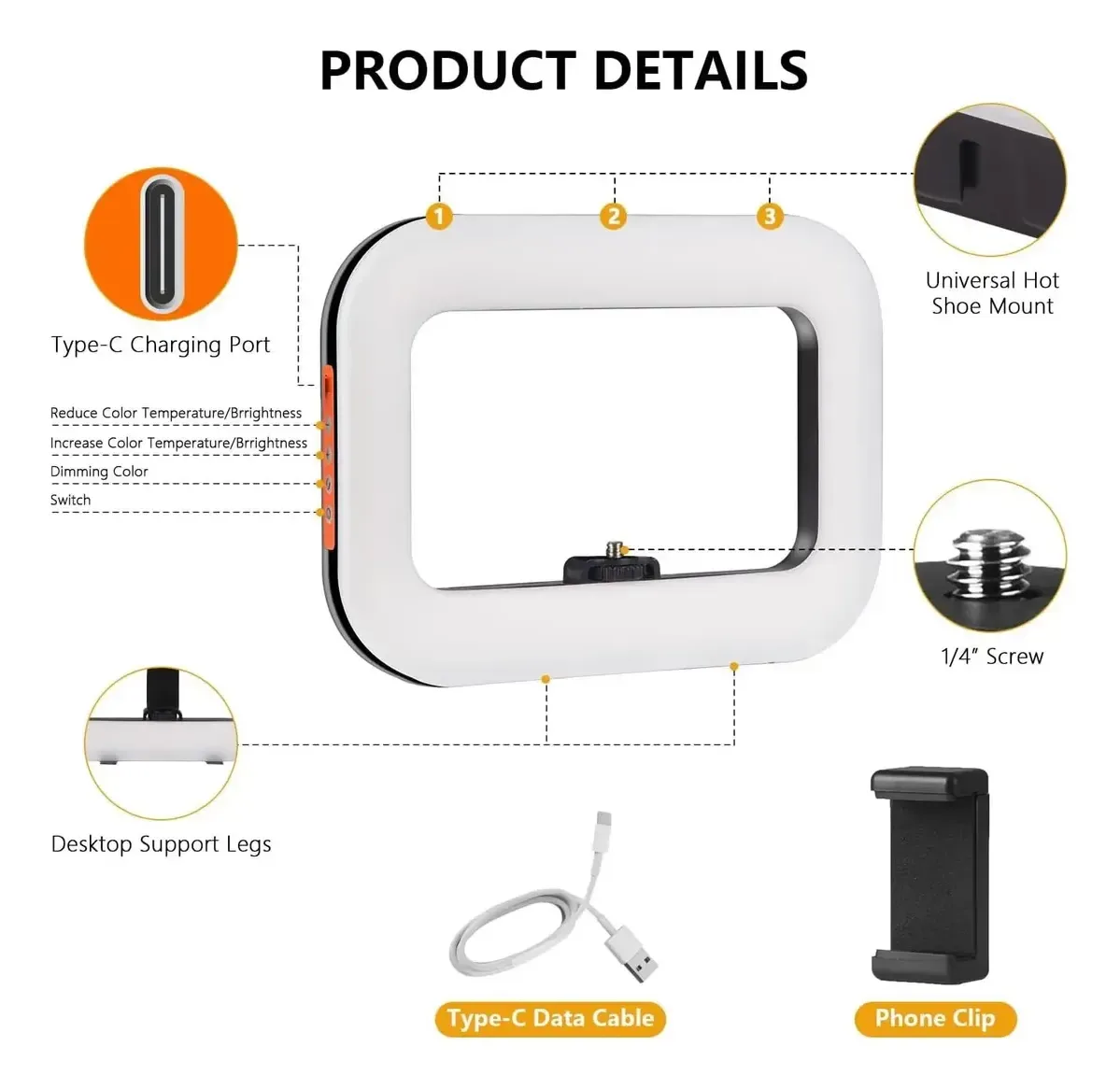 Aro De Luz Led Celular Cuadrado 20w Batería Recargable Portátil