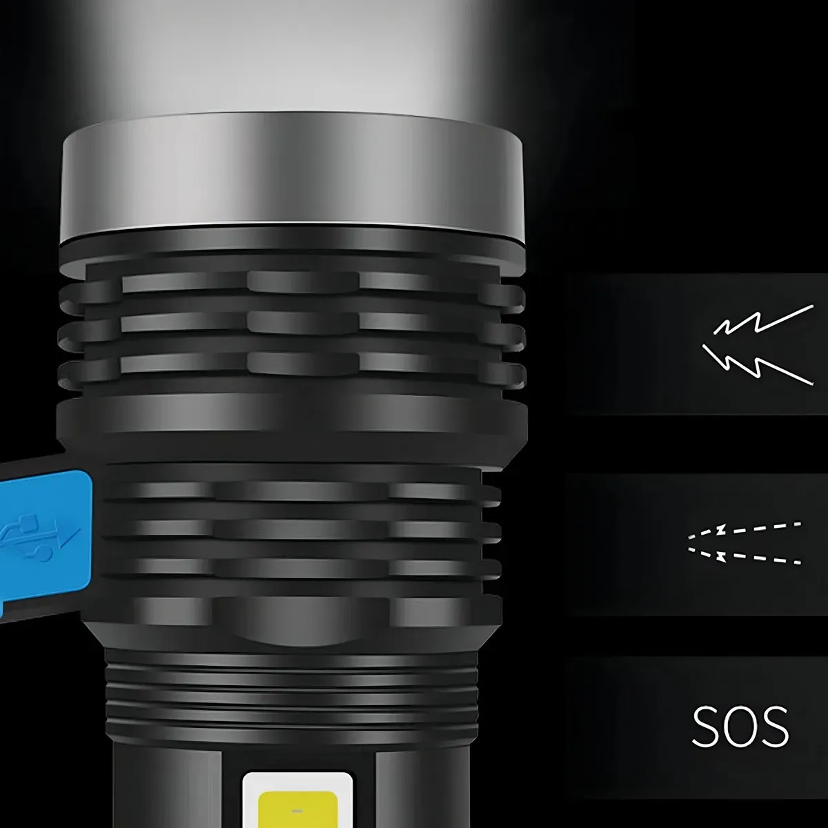 Linterna Led Recargable Usb Camping Buscahuella 3w Led Cob Linterna Negro Luz Fria/dia