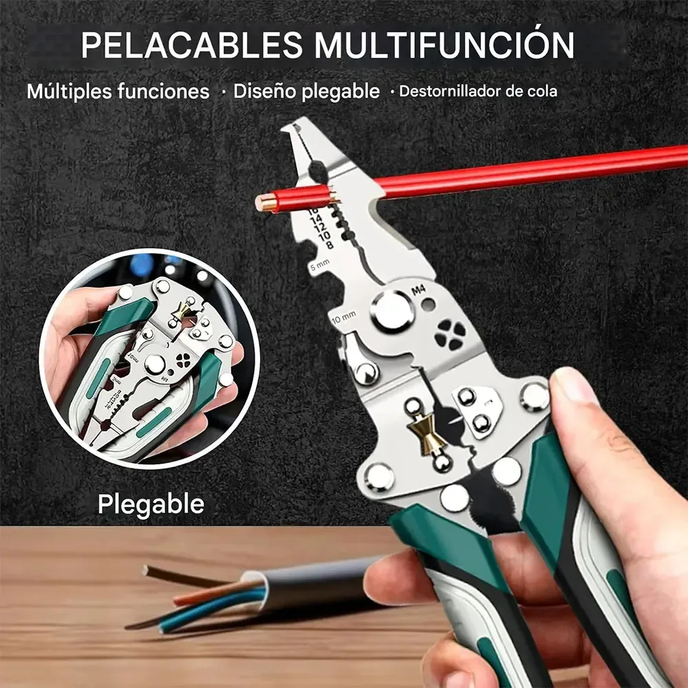 Pelacables Plegable Multifunción Con Crimpadora Y Cortador