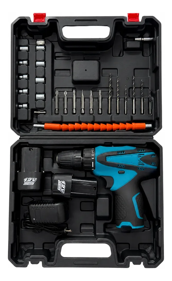 Taladro Inalámbrico Percutor Atornillador + 2 Baterías 12v Maletin