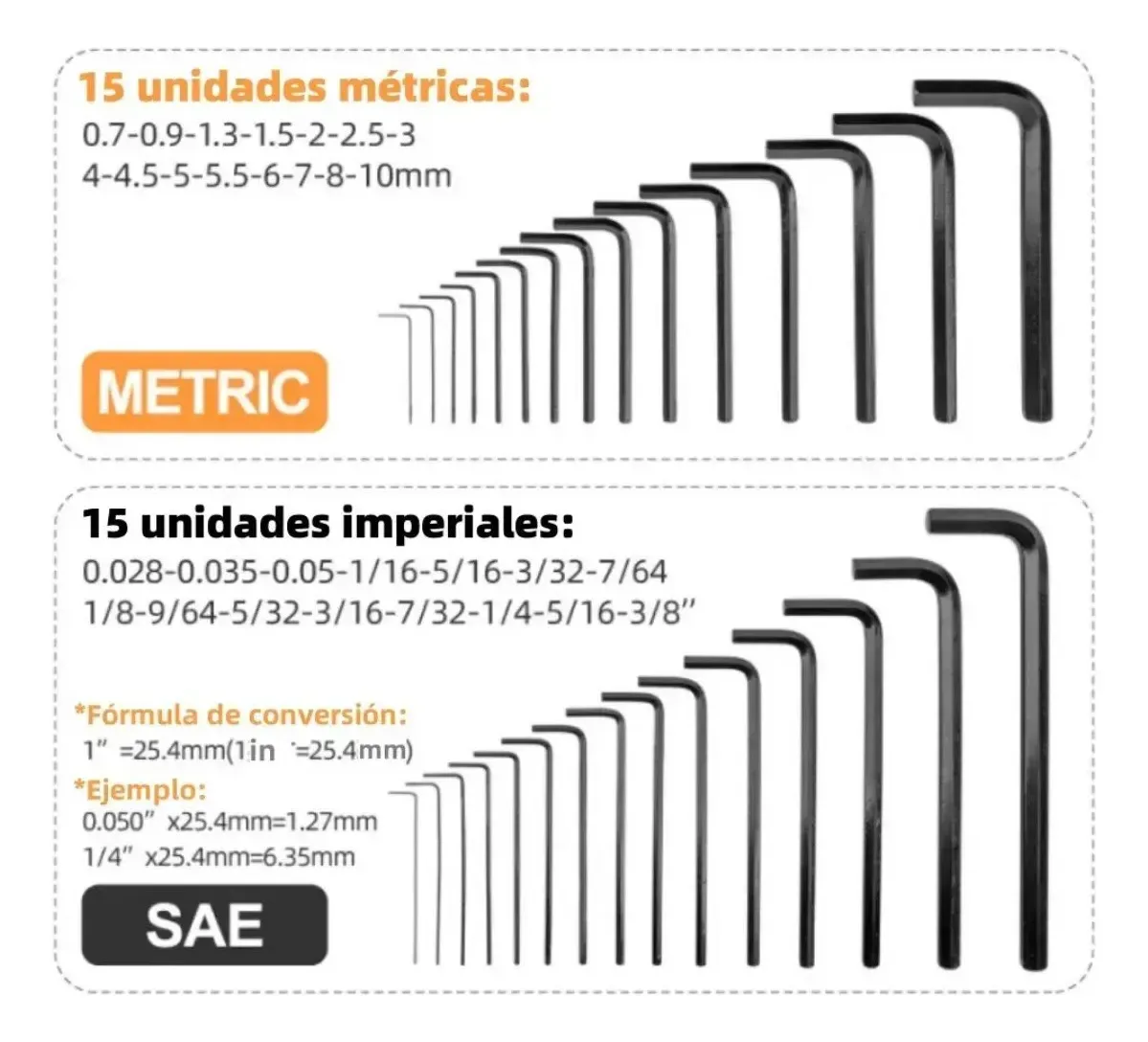 Juego Llaves Allen Set X 30 Pcs Milimetricas y En Pulgadas