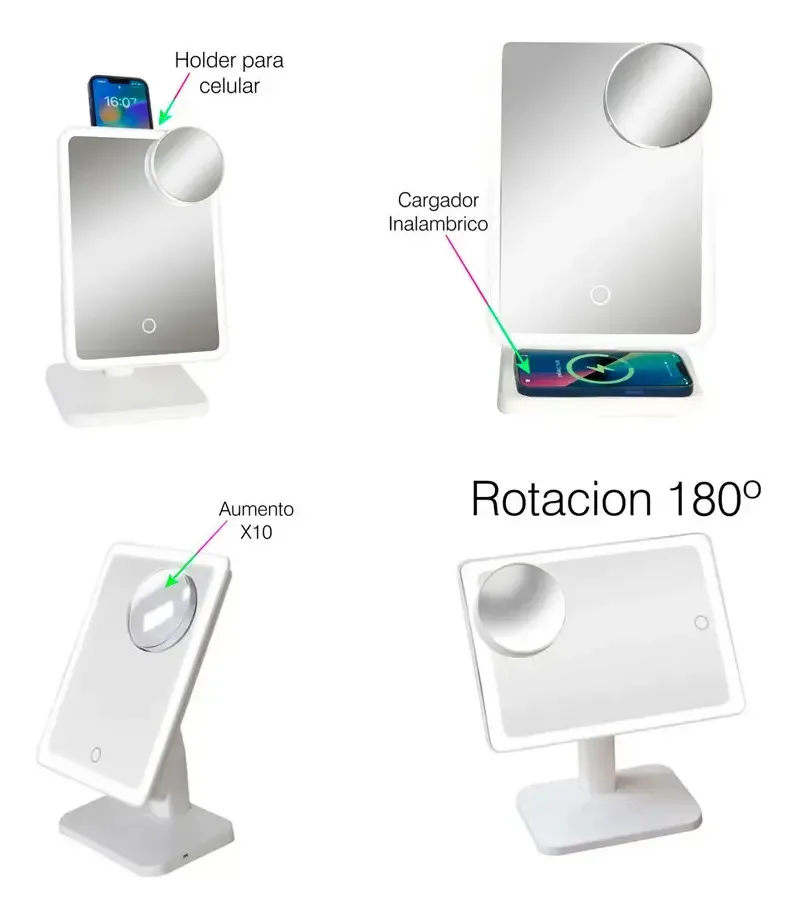 Espejo Con Led Parlante Espejo Con Aumento Carga Inalambrica