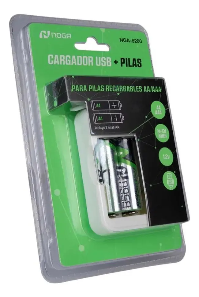 Cargador De Pilas Recargables Noga Ng-5200 + Pilas Aa 2700mh