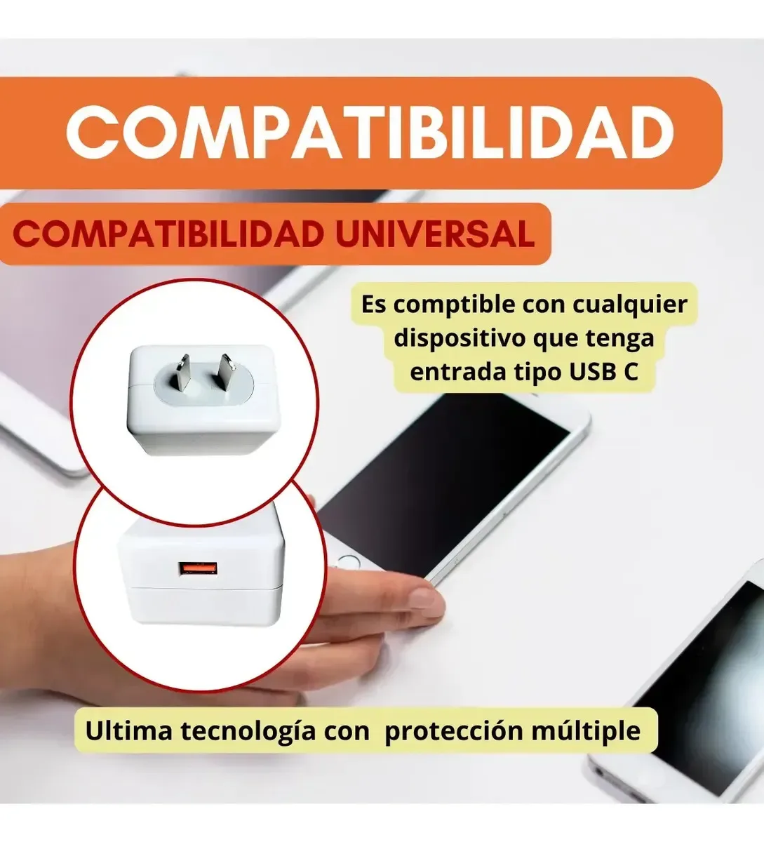 Cargador Time Carga Rápida Qc 45 Watts Con Cable Usb-a/c