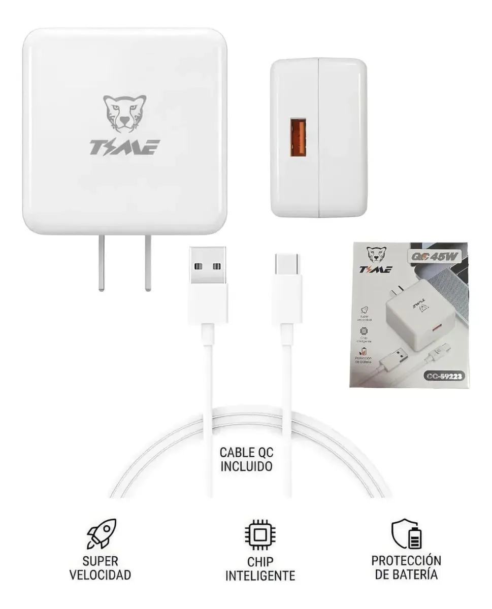 Cargador Time Carga Rápida Qc 45 Watts Con Cable Usb-a/c