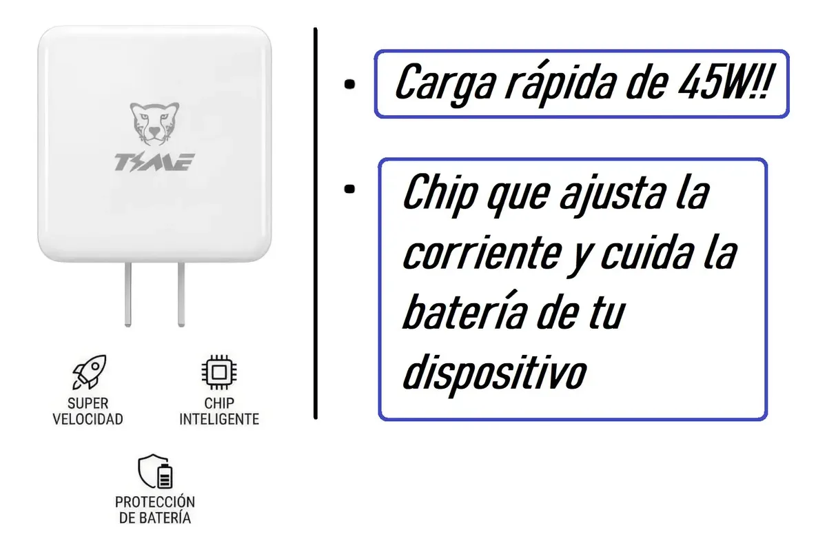 Cargador Time Carga Rápida Qc 45 Watts Con Cable Usb-a/c