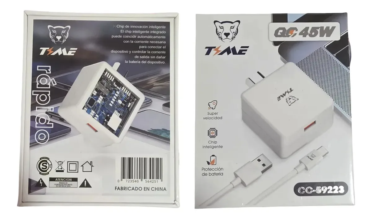 Cargador Time Carga Rápida Qc 45 Watts Con Cable Usb-a/c