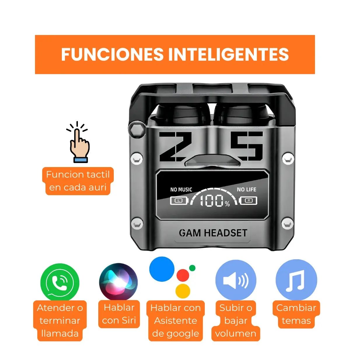 Auriculares Bluetooth Gamer 5.3 - Power Bank Negro