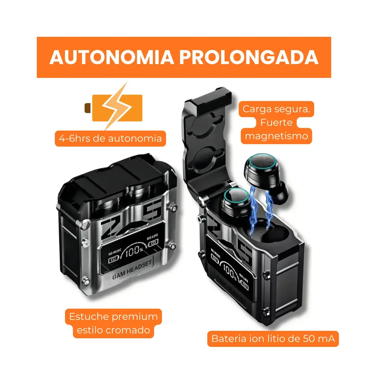 Auriculares Bluetooth Gamer 5.3 - Power Bank Negro