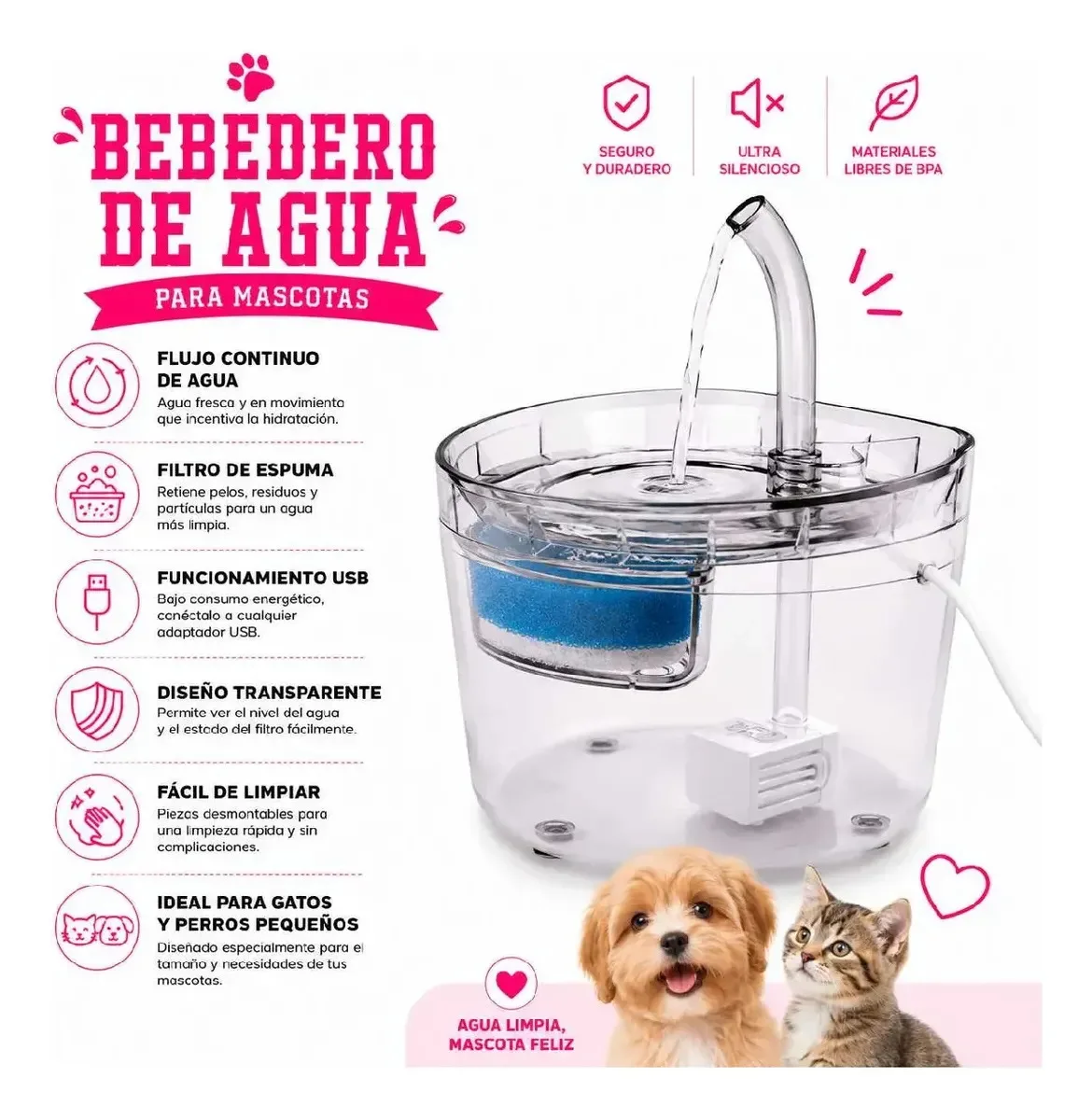 Bebedero Dispenser Fuente Agua Automático Mascota Gato Perro