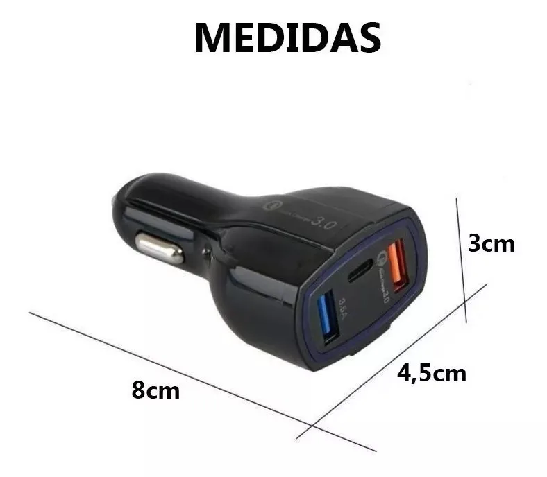 Cargador Rápido Para Auto 2 Usb + 1 Tipo C 12v 7.6a Kosmo