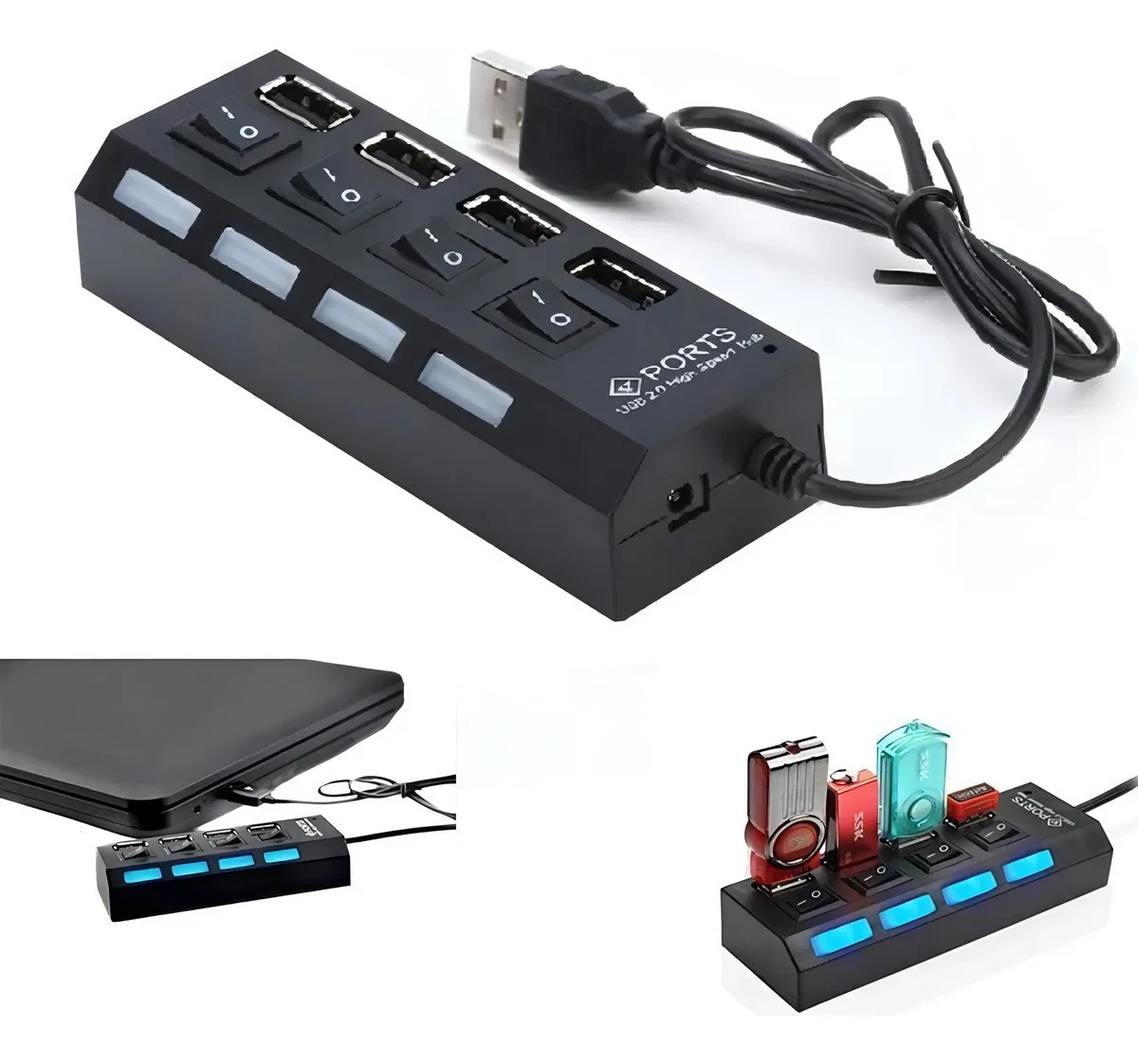 Hub Usb 4 Puertos 2.0 Multipilicador Switch Luz Adaptador
