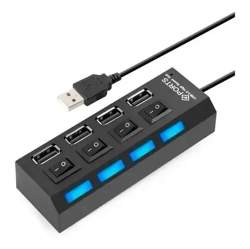 Hub Usb 4 Puertos 2.0 Multipilicador Switch Luz Adaptador