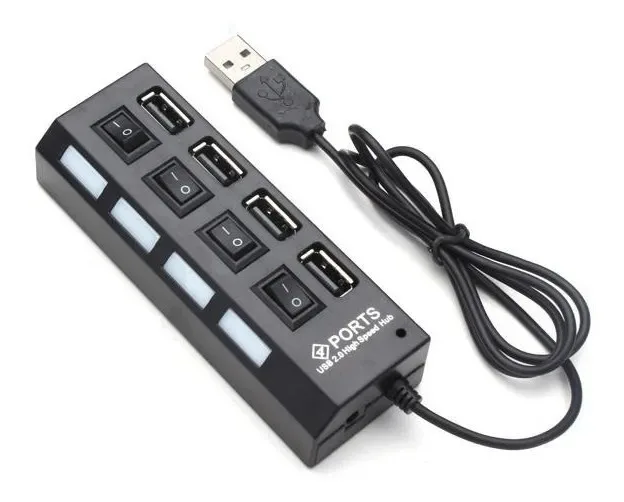 Hub Usb 4 Puertos 2.0 Multipilicador Switch Luz Adaptador