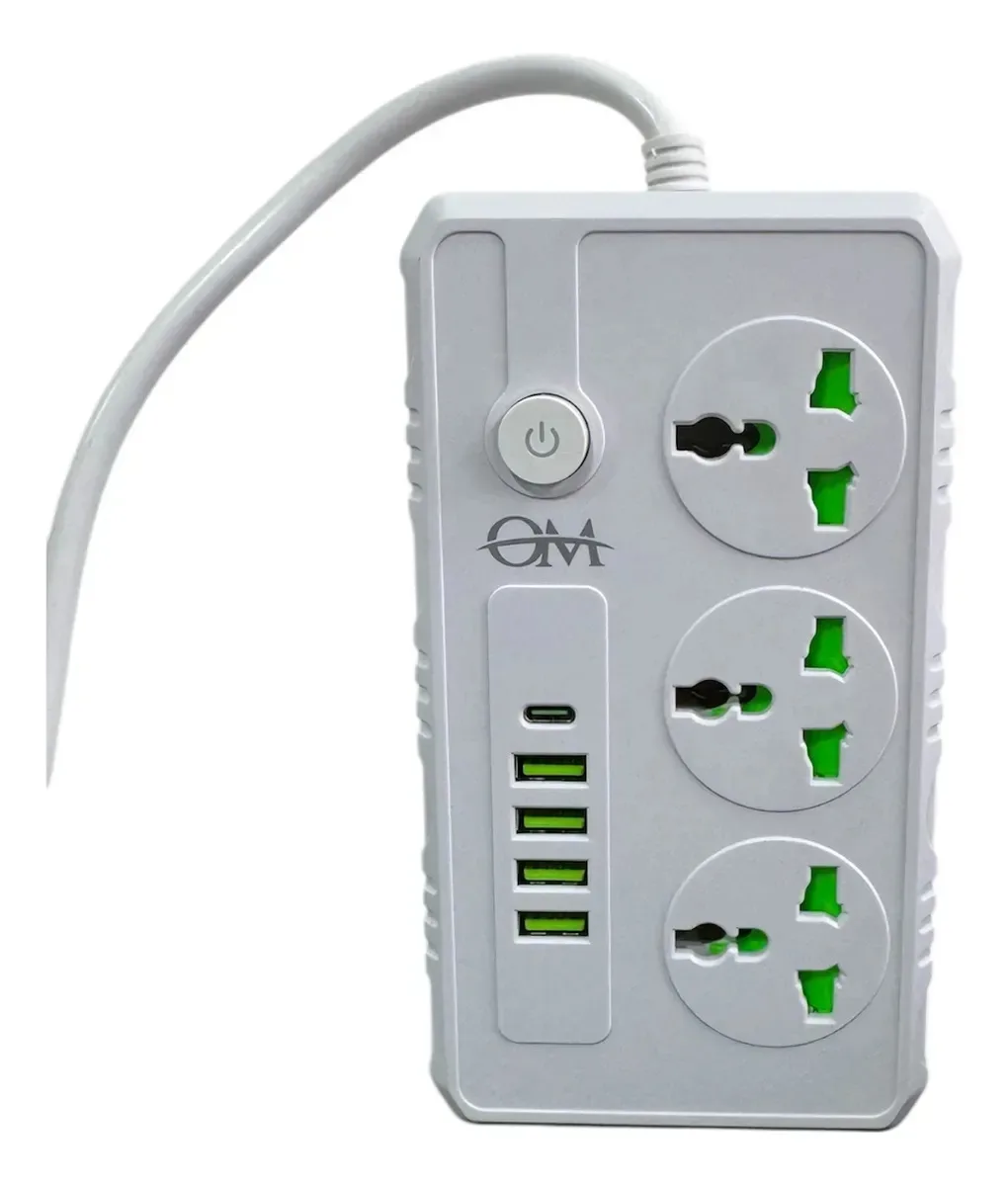 Zapatilla Alargue Inteligente 4 Usb 3.0a + 1 Tipo C + 3 Tomas 2000w Color Blanco