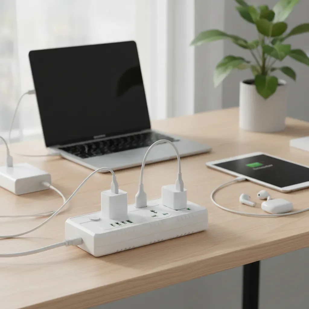 Zapatilla Alargue Inteligente 4 Usb 3.0a + 1 Tipo C + 3 Tomas 2000w Color Blanco