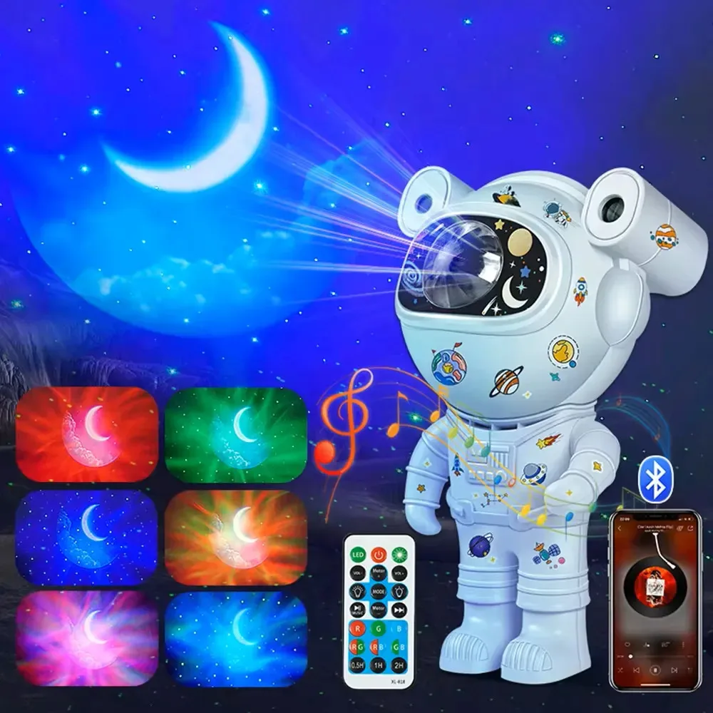 Astronauta Proyector Estrellas Galaxia Lampara Parlante Bluetooth Blanco