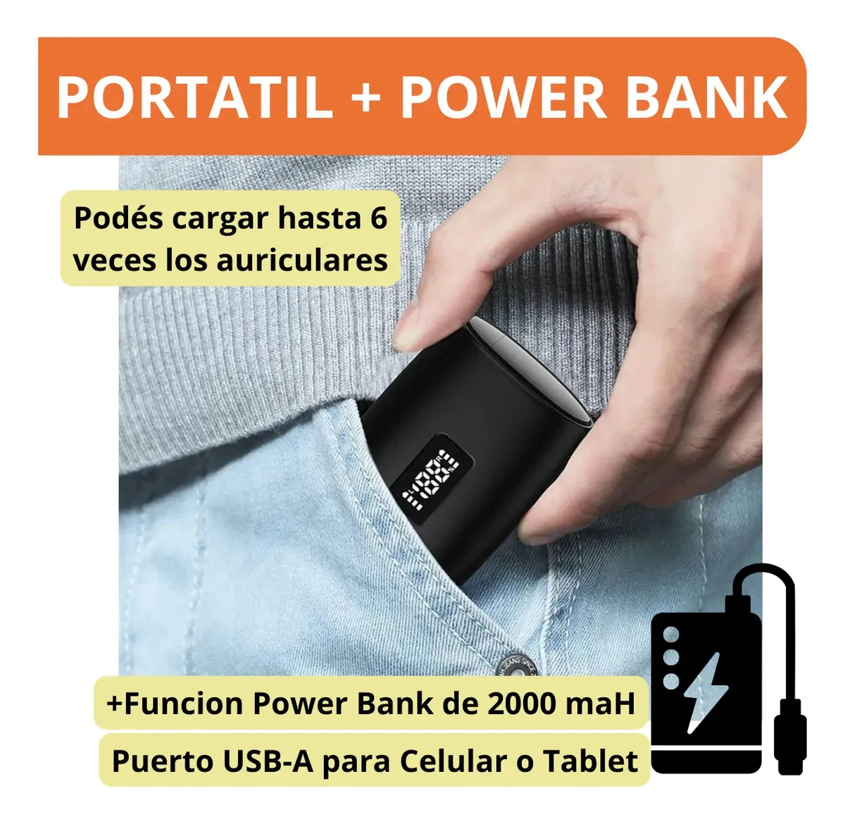 Auriculares Inalambricos Bluetooth In Ear Tws Mic Power Bank Blancos