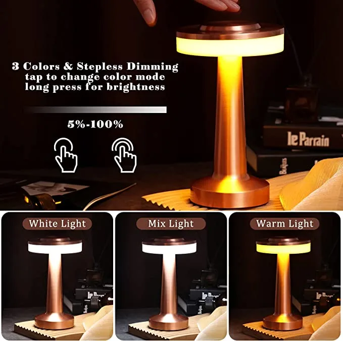 Velador Lámpara Led Usb Recargable Diseño Touch Estructura Bronce