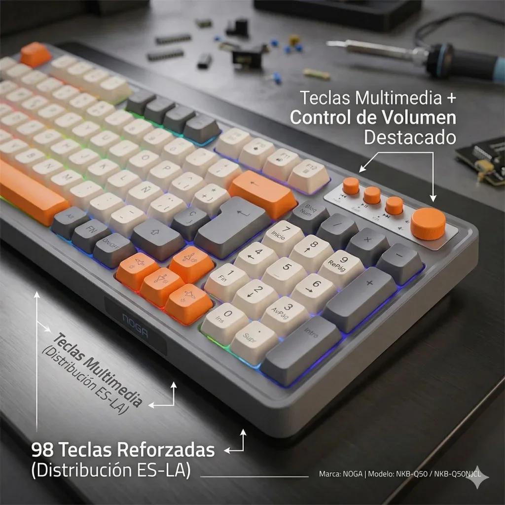 Teclado Noga RGB con Retroiluminación, en Español y Diseño Vintage