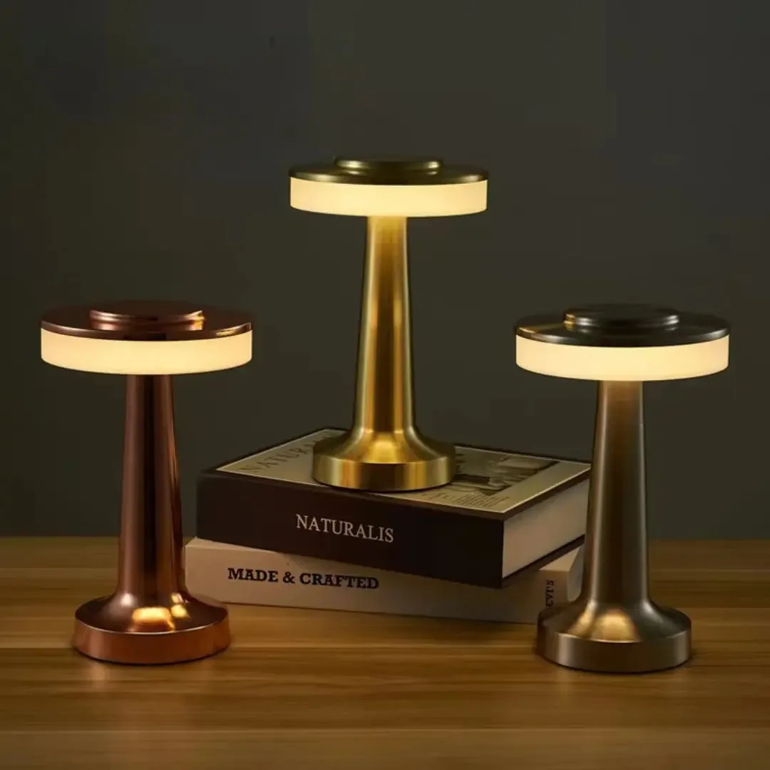 Velador Lámpara Led Usb Recargable Diseño Touch Estructura Bronce
