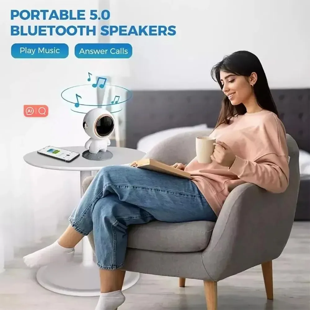 Parlante Bluetooth Astronauta Led 5w Portátil Recargable Blanco