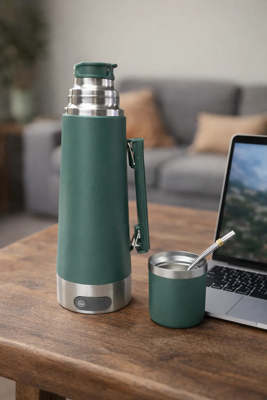 Termo Eléctrico 1,2 Litros Tapa Mate Y Bombilla 700w Color Verde