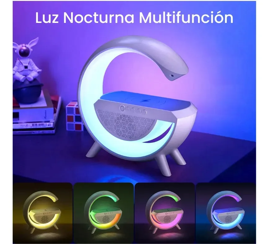 Velador Parlante Bluetooth Luz Led Rgb Portátil Cargador Inalámbrico Celular