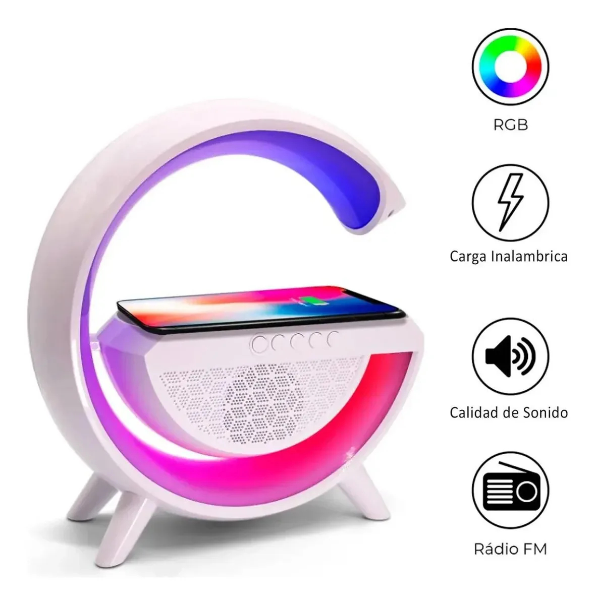 Velador Parlante Bluetooth Luz Led Rgb Portátil Cargador Inalámbrico Celular
