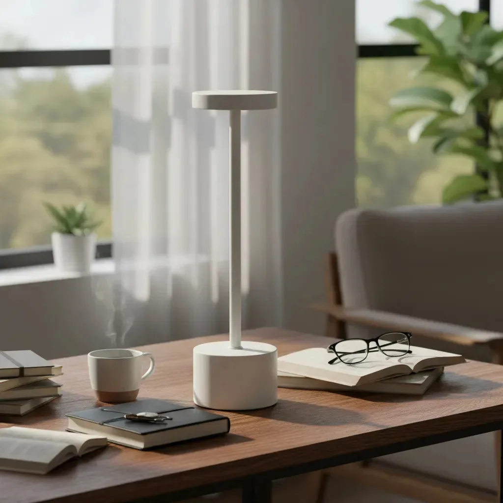 Lampara Velador Luz Moderna Metálica Touch Recargable Blanco