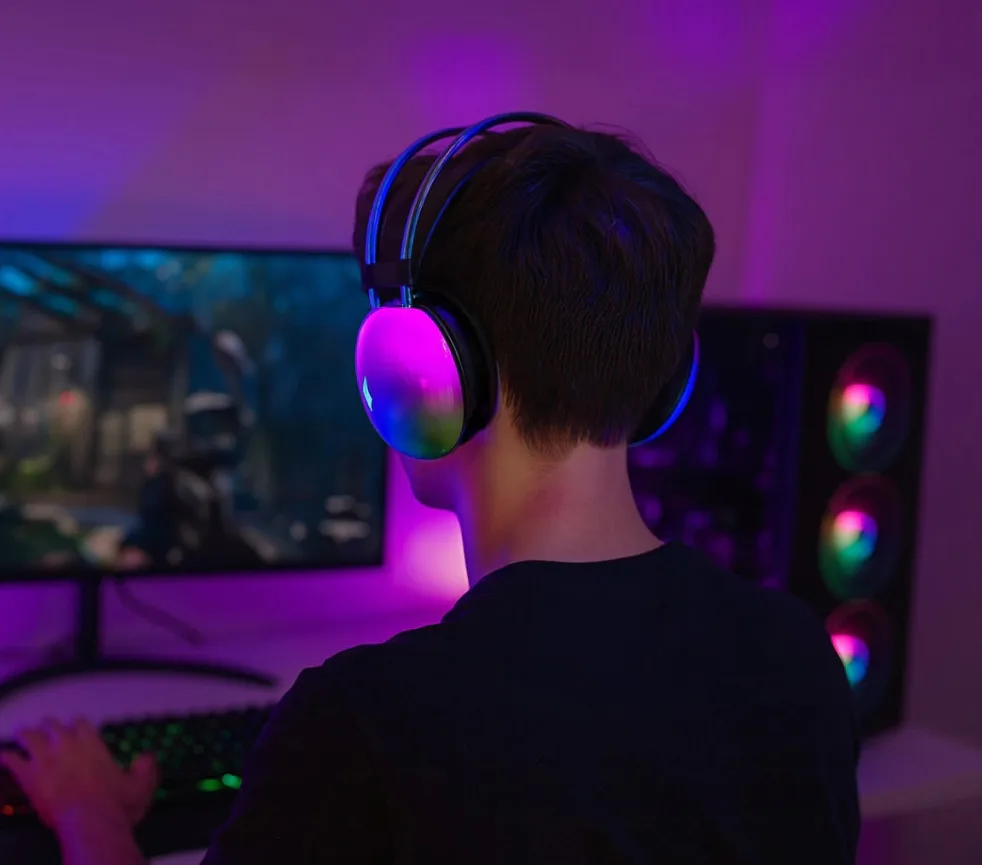 Auricular Bluetooth Vincha Inalambricos Luces Rgb Opcional Color Negro