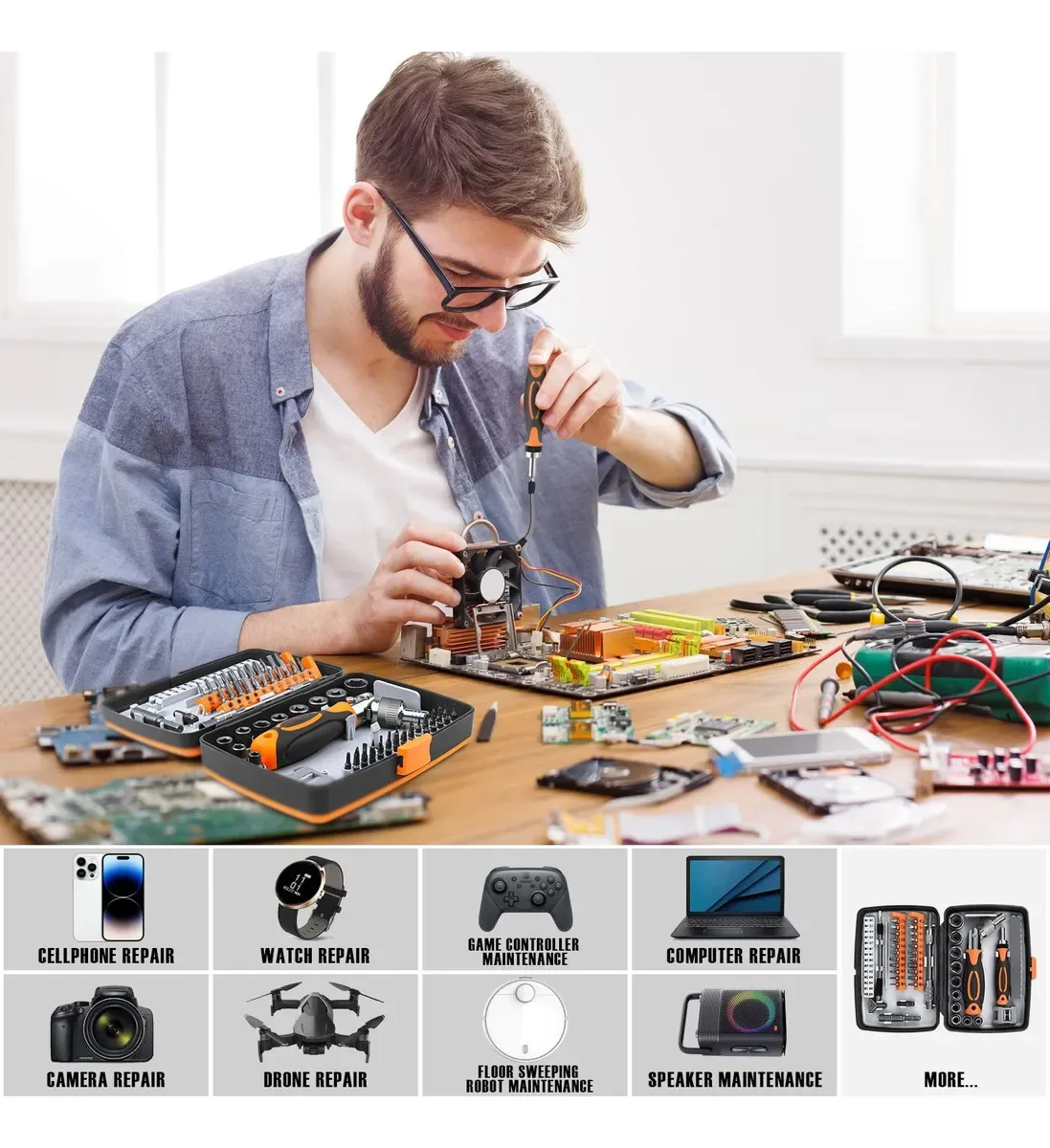 Juego De Destornilladores De Trinquete 68 En 1 Y Puntas Magnetica