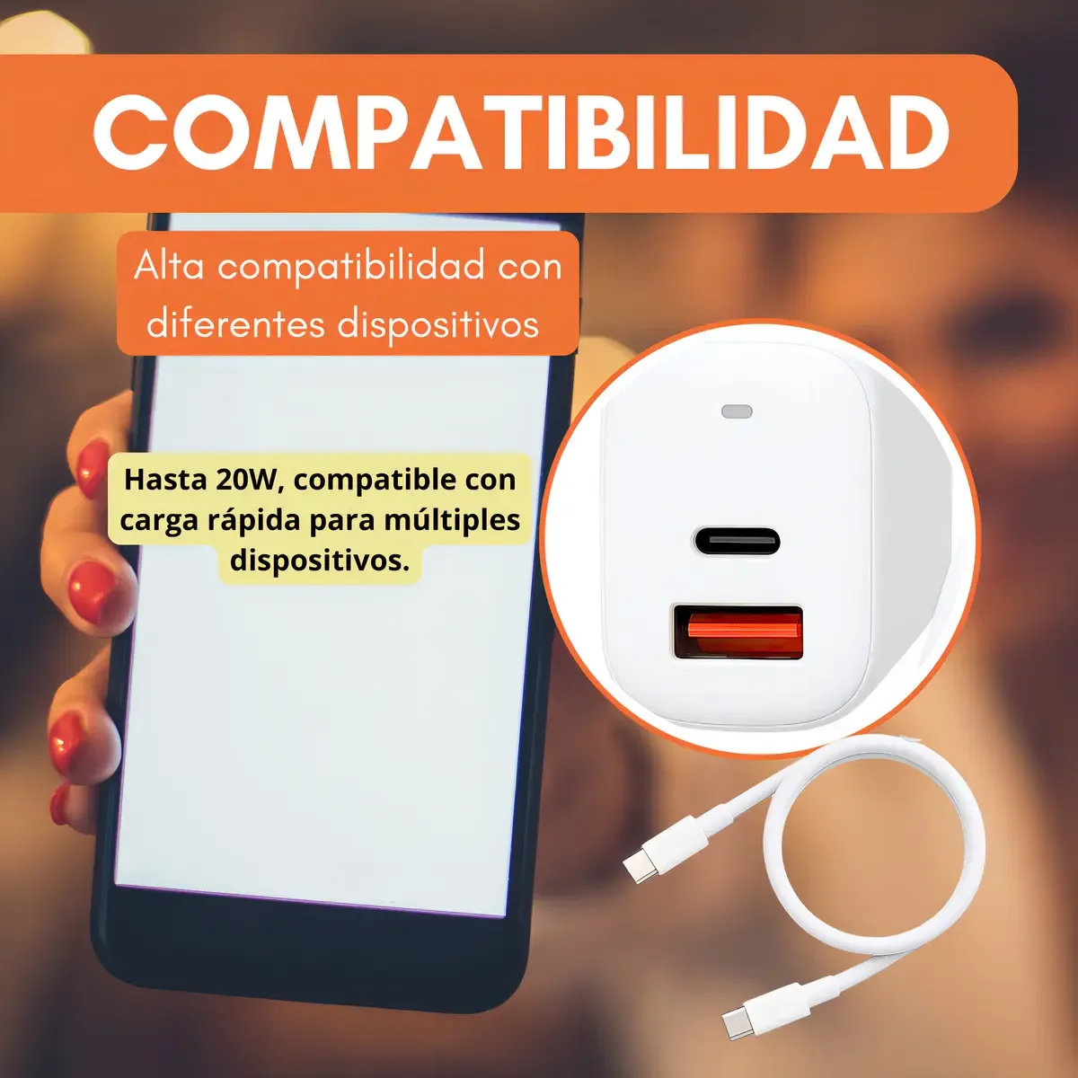 Cargador Portatil Carga Rapida 65w Doble Puerto Tipo C Usb-a Color Blanco
