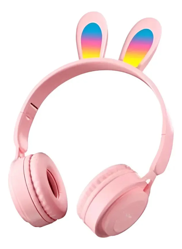 Auriculares Bluetooth Manos Libres Orejas De Conejo Con Luces Led Color Rosa