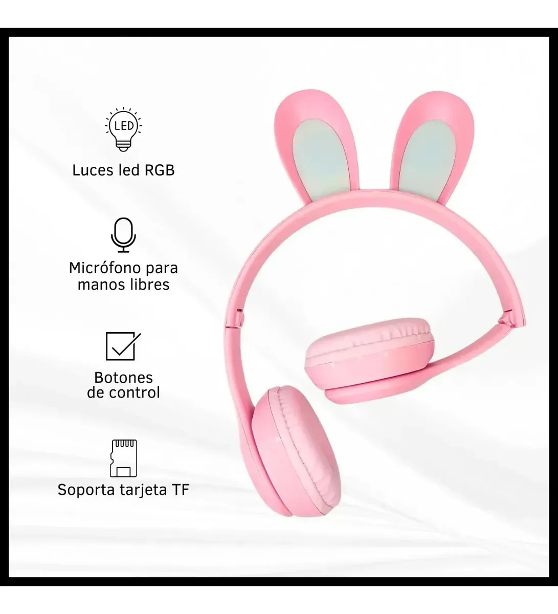 Auriculares Bluetooth Manos Libres Orejas De Conejo Con Luces Led Color Rosa