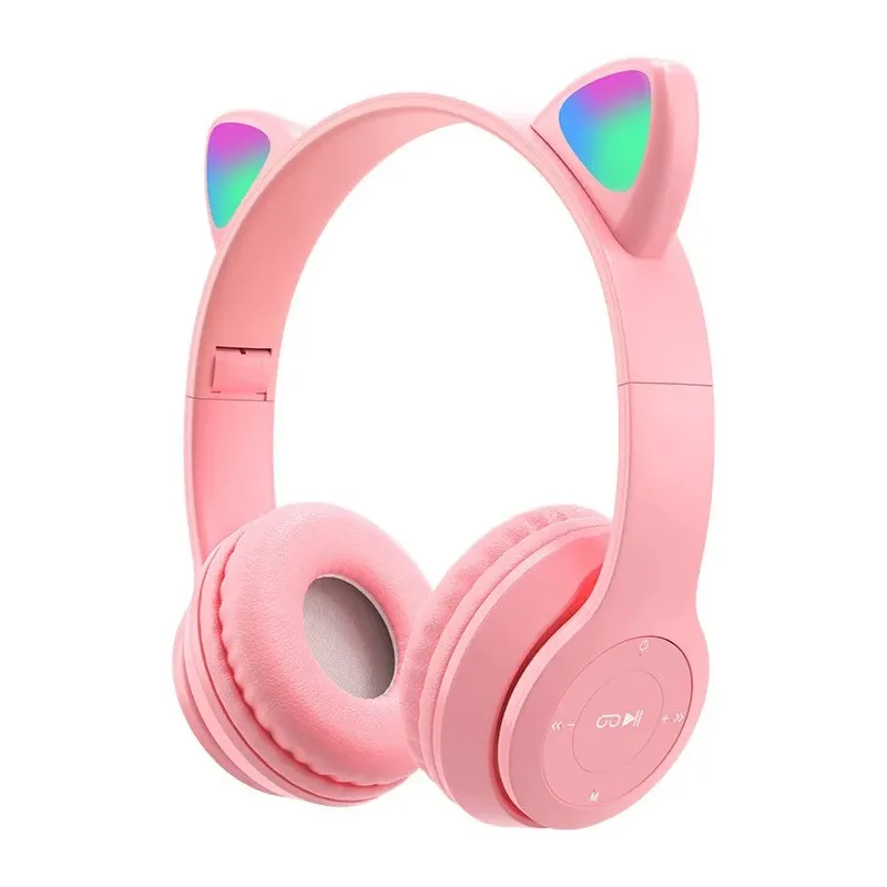 Auriculares Bluetooth Manos Libres Para Nenas Orejas Gatito Color Rosa