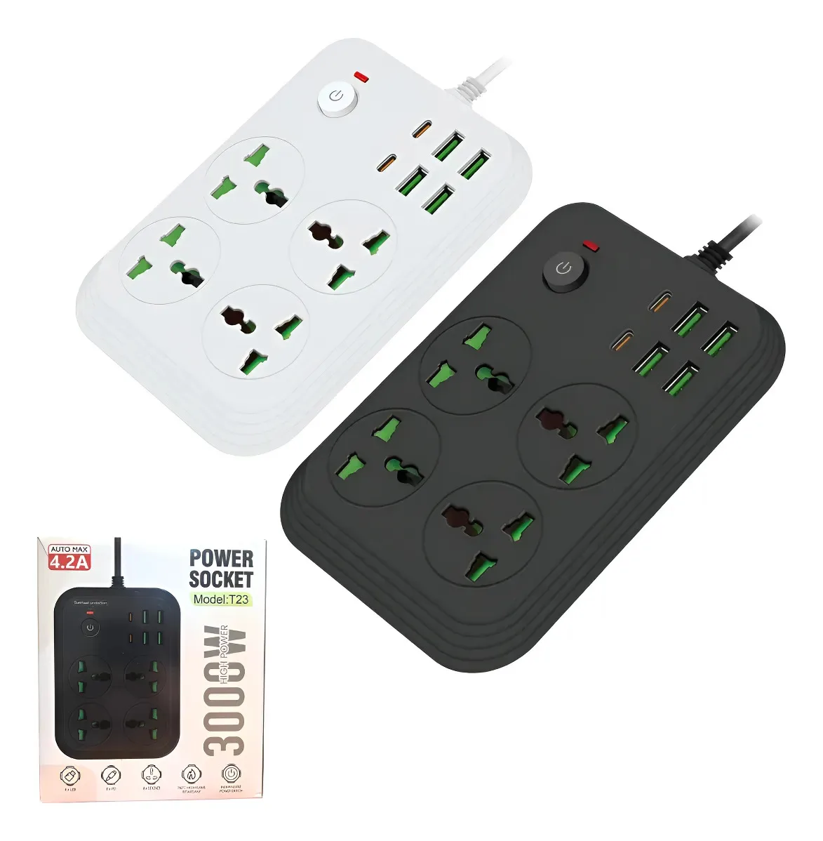 Zapatilla Inteligente 4 Usb 4.1a Tipo C 2000w 4 Tomas Color Blanco