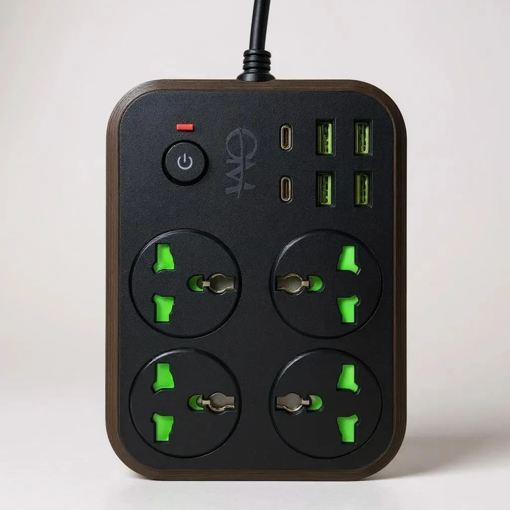 Zapatilla Inteligente 4 Usb 4.1a Tipo C 2000w 4 Tomas Color Negro