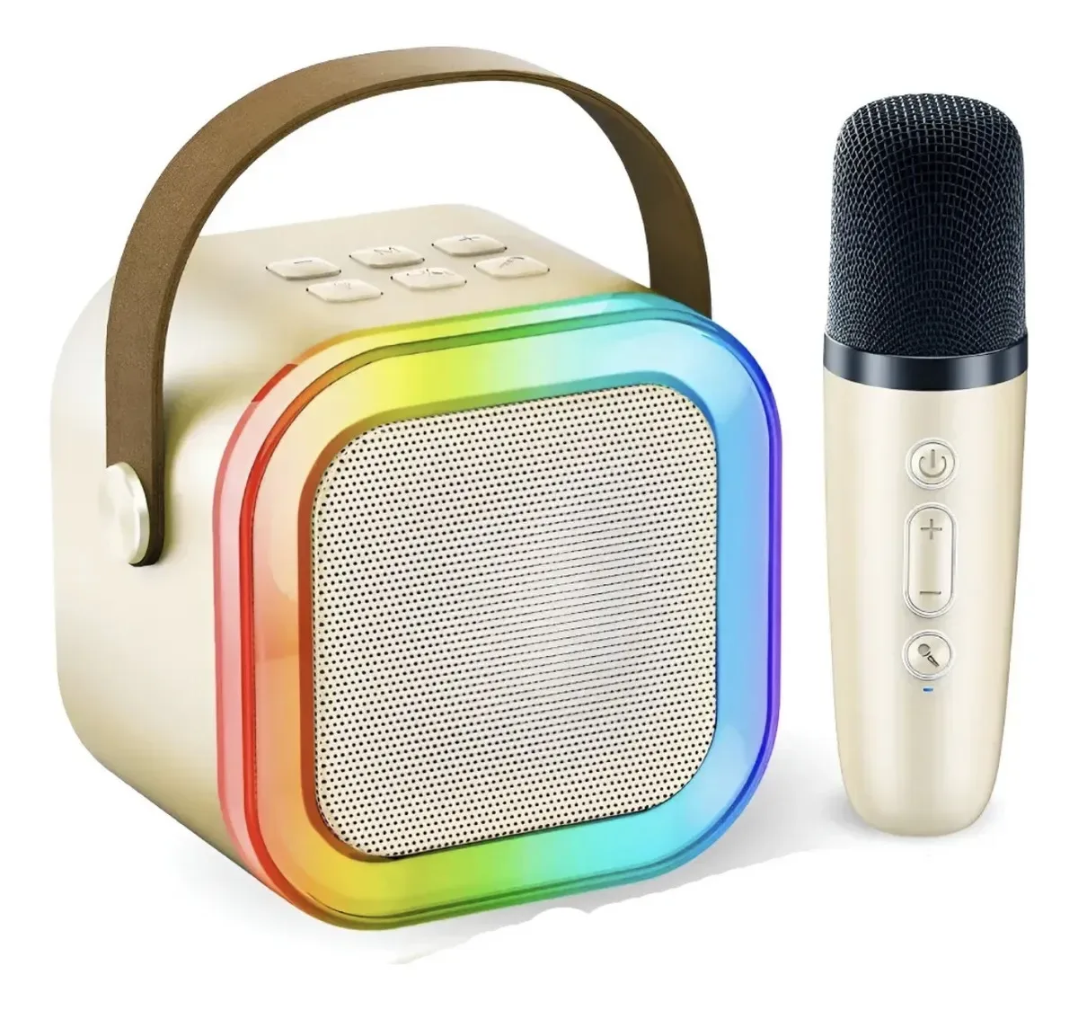 Parlante Karaoke Portátil Mini Con Micrófono Inalámbrico Bluetooth Color Crema