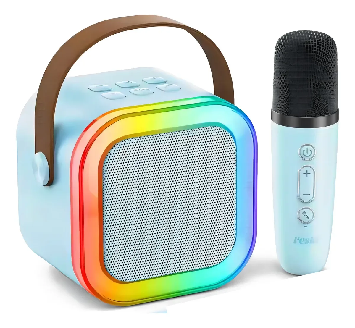Parlante Karaoke Portátil Mini Con Micrófono Inalámbrico Bluetooth Color Celeste