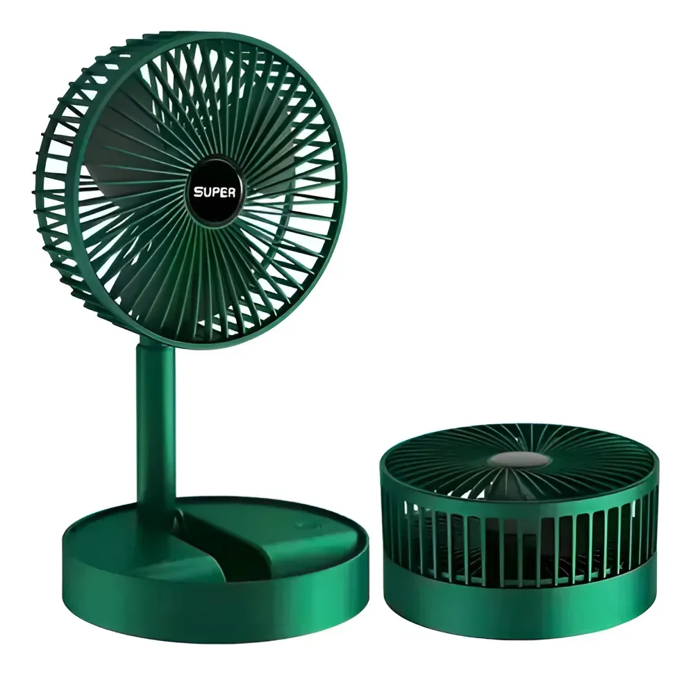 Ventilador Portatil Plegable Recargable Usb Soporte Celular Escritorio Hogar Viaje Color Verde
