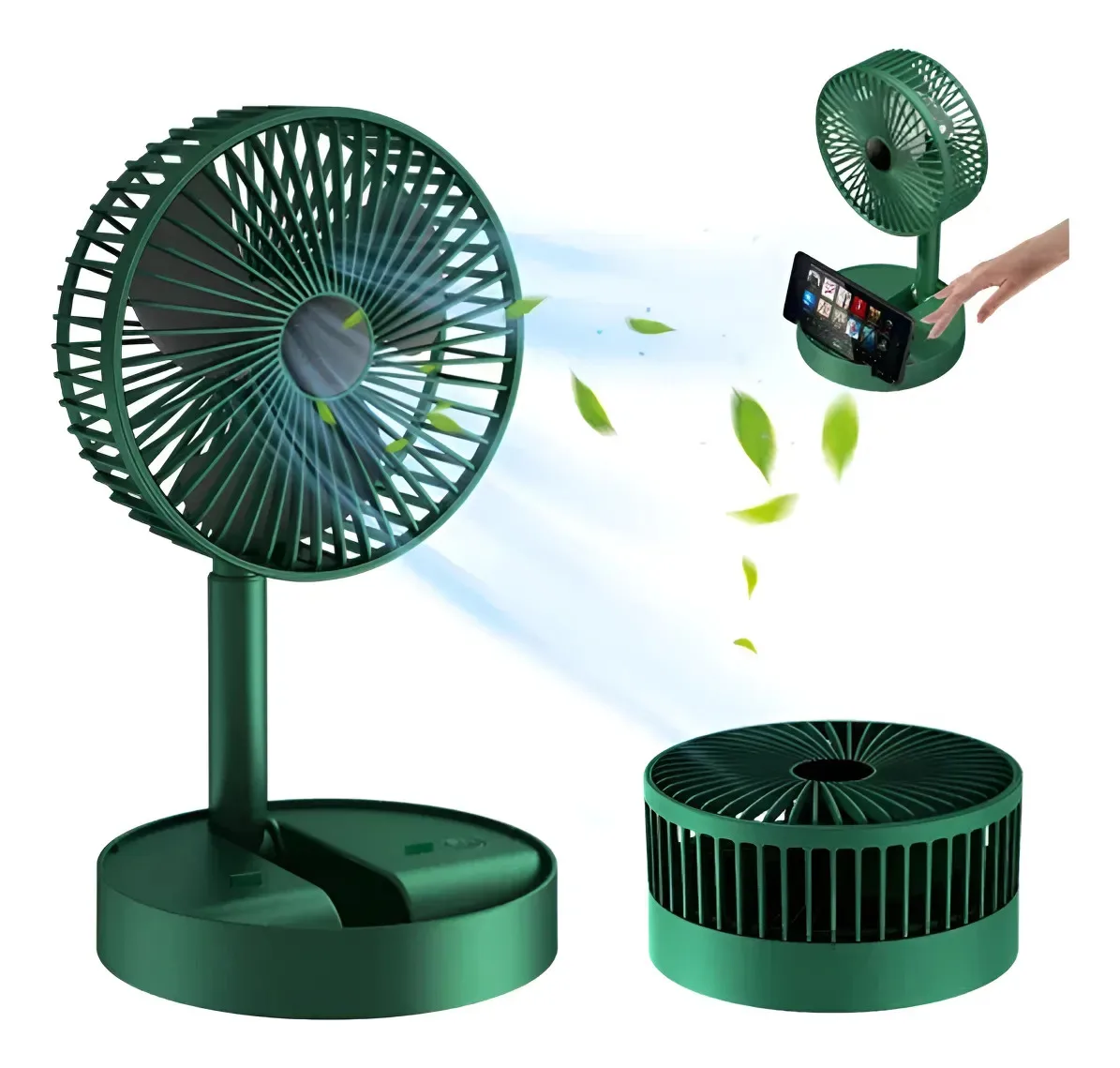 Ventilador Portatil Plegable Recargable Usb Soporte Celular Escritorio Hogar Viaje Color Verde