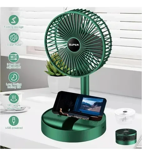 Ventilador Portatil Plegable Recargable Usb Soporte Celular Escritorio Hogar Viaje Color Blanco