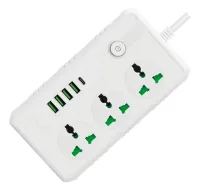 Zapatilla Alargue Inteligente 4 Usb 3.0a + 1 Tipo C + 3 Tomas 2000w Color Blanco