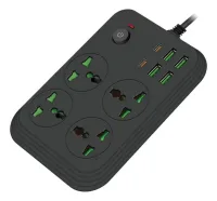 Zapatilla Inteligente 4 Usb 4.1a Tipo C 2000w 4 Tomas Color Negro