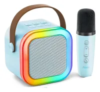 Parlante Karaoke Portátil Mini Con Micrófono Inalámbrico Bluetooth Color Celeste